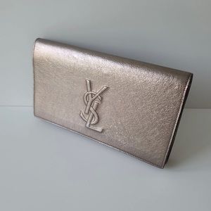 YSL Yves Saint Laurent Womens  Belle Du Jour Bronze Leather Clutch Handbag Bag